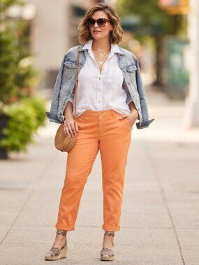 Eddie Bauer Legend Wash Boyfriend Pants Orange NWT Size 20W Slim Leg Chinos